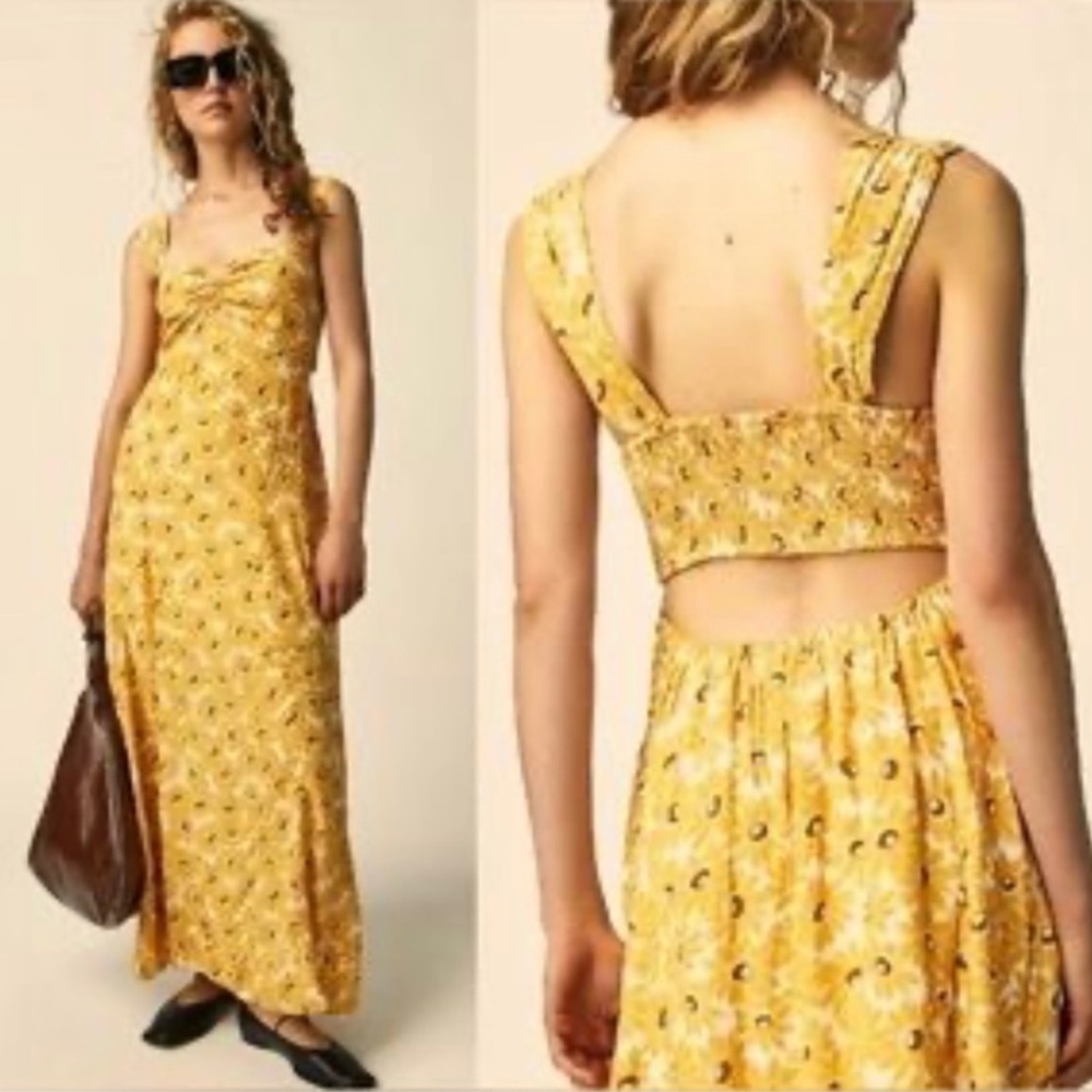 Free People Yellow Floral Midi Dress